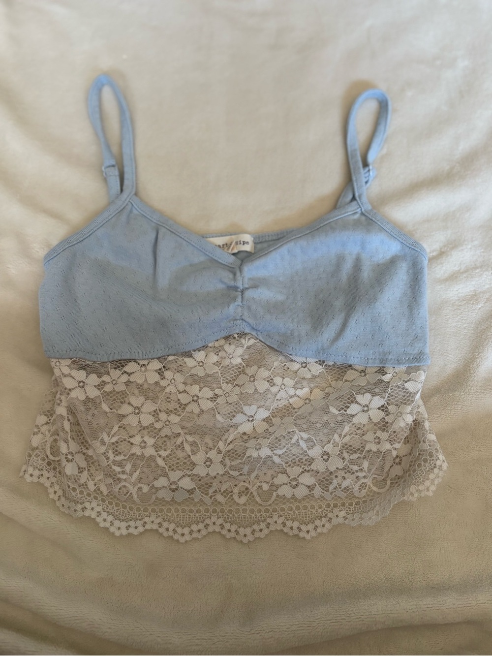 Heart Hips Light Blue and Cream Lace Crop Top